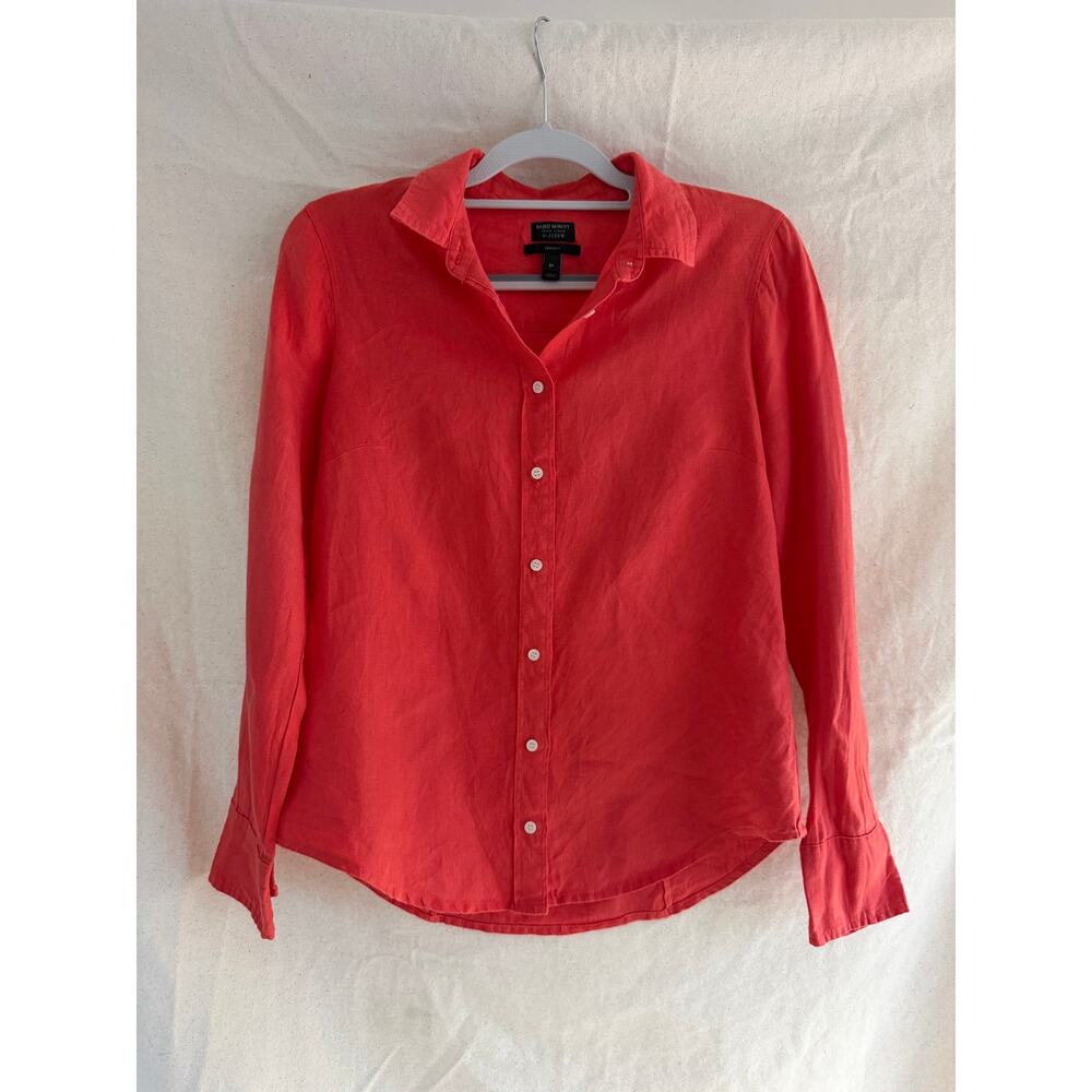 J crew x Baird McNutt 100% Irish Linen Button Up Shirt Womens Size 8P Coral